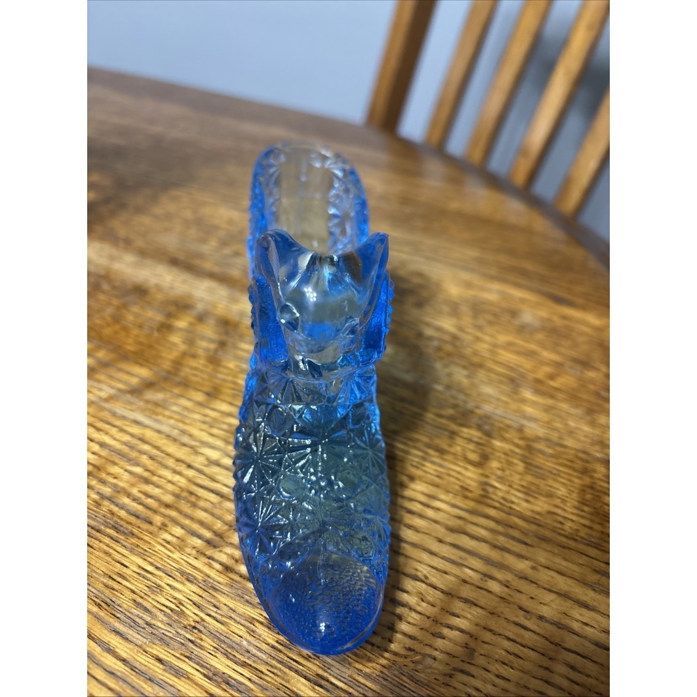 Blue Fenton Cat Head Glass Slipper Cross Cut Pattern